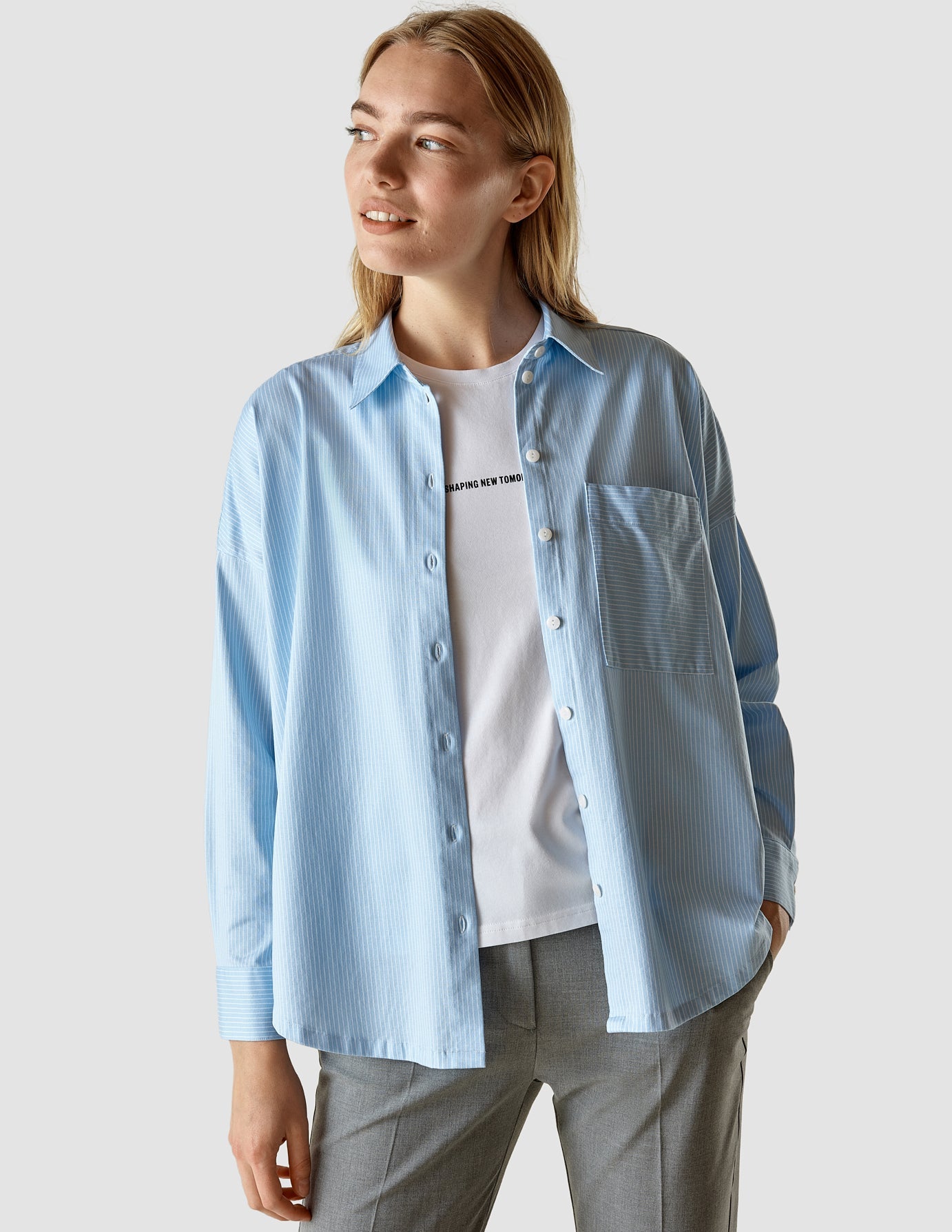 Oversized Long Sleeve Shirt Light Blue Stripes